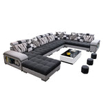 canapé d'angle forme cuir véritable coussins abstraits moderne salon gris noir beige