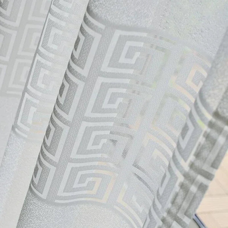 rideau moderne blanc gris motif géométrique translucide salon chambre fenêtre maison