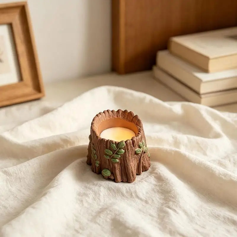 moule silicone bougie forme tronc arbre bougie marron feuilles verte écorce texture rustique nature