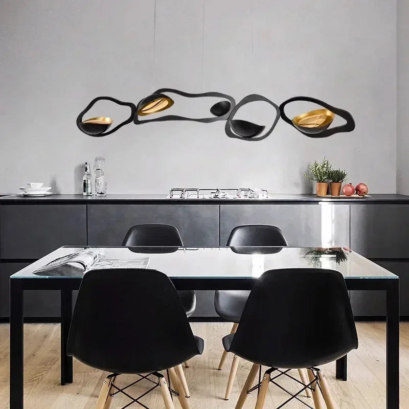 suspension lumineuse moderne noir doré forme organique ampoules led 120cm 150cm 200cm régulateur filaire