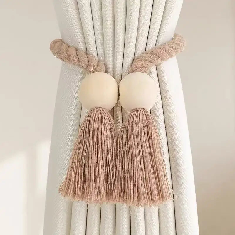 boucles rideau bois franges beige moderne bohème décoratives salle bain chambre