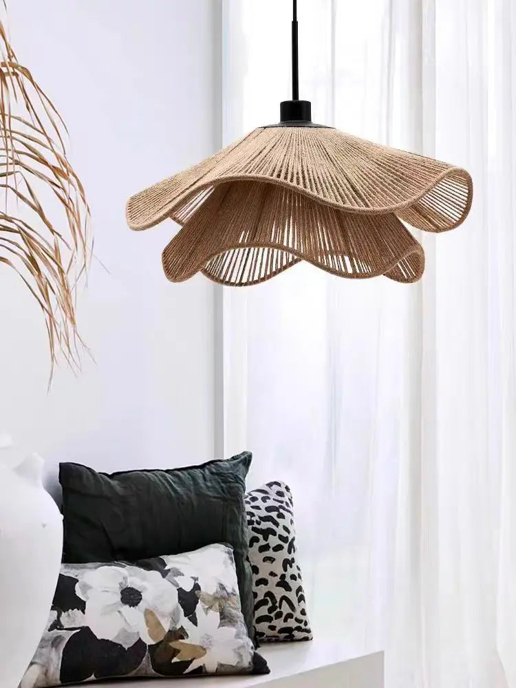 suspension tissée naturelle moderne rustique lumière chaude câble noir 40cm 50cm 60cm