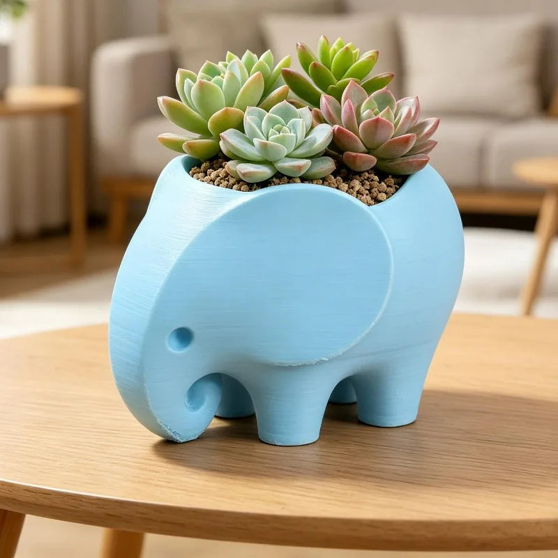 cache pots éléphant bleu gris blanc moderne adhésif decoration intérieure pot fleurs cactus
