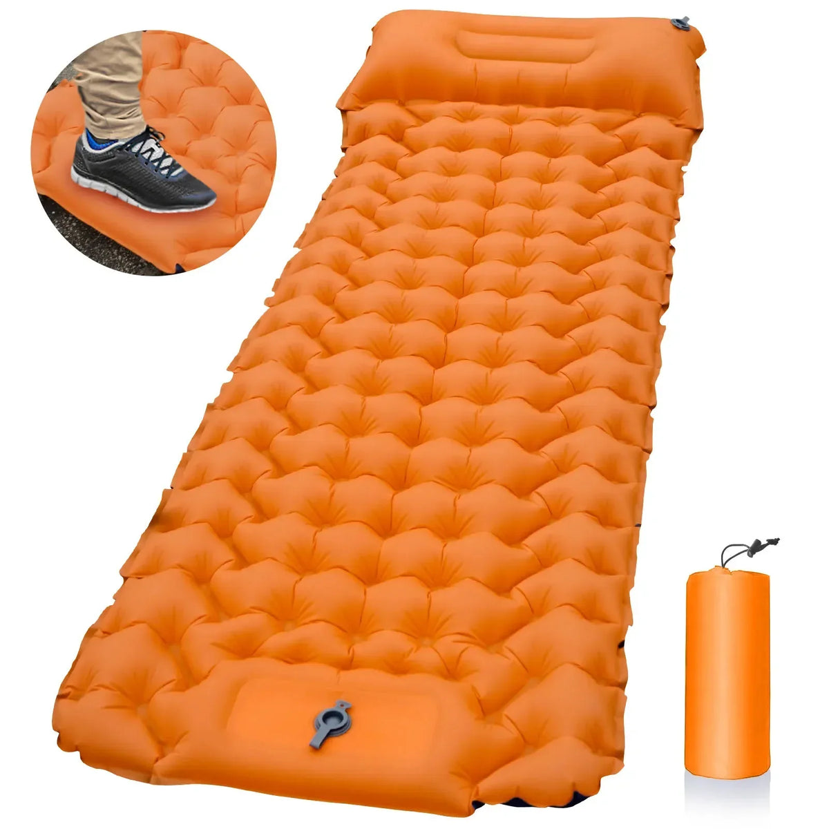 matelas gonflable bleu orange gris texture bulles confortable pompe air