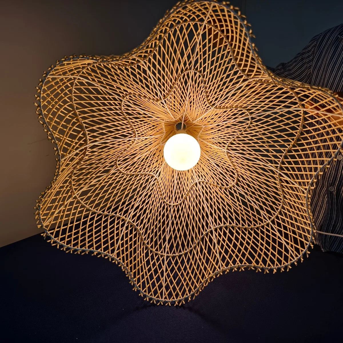 lampe suspendue tressée moderne rustique 60cm 80cm eyelets natural bois