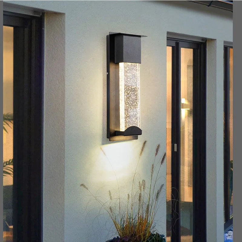 applique murale led moderne noire transparente éclairage induction verre trempé fixations oeilletsextérieur