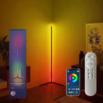 lampe sol rgb moderne multicolore télécommande application mobile pied triangle