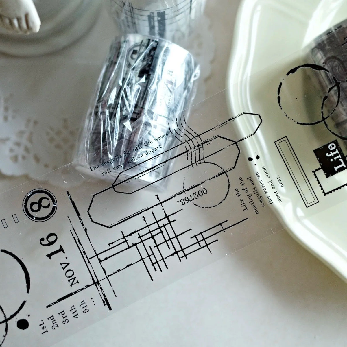ruban decoratif blanc graphique moderne etiquettes planification scrapbooking washi tape pet set lignes noires