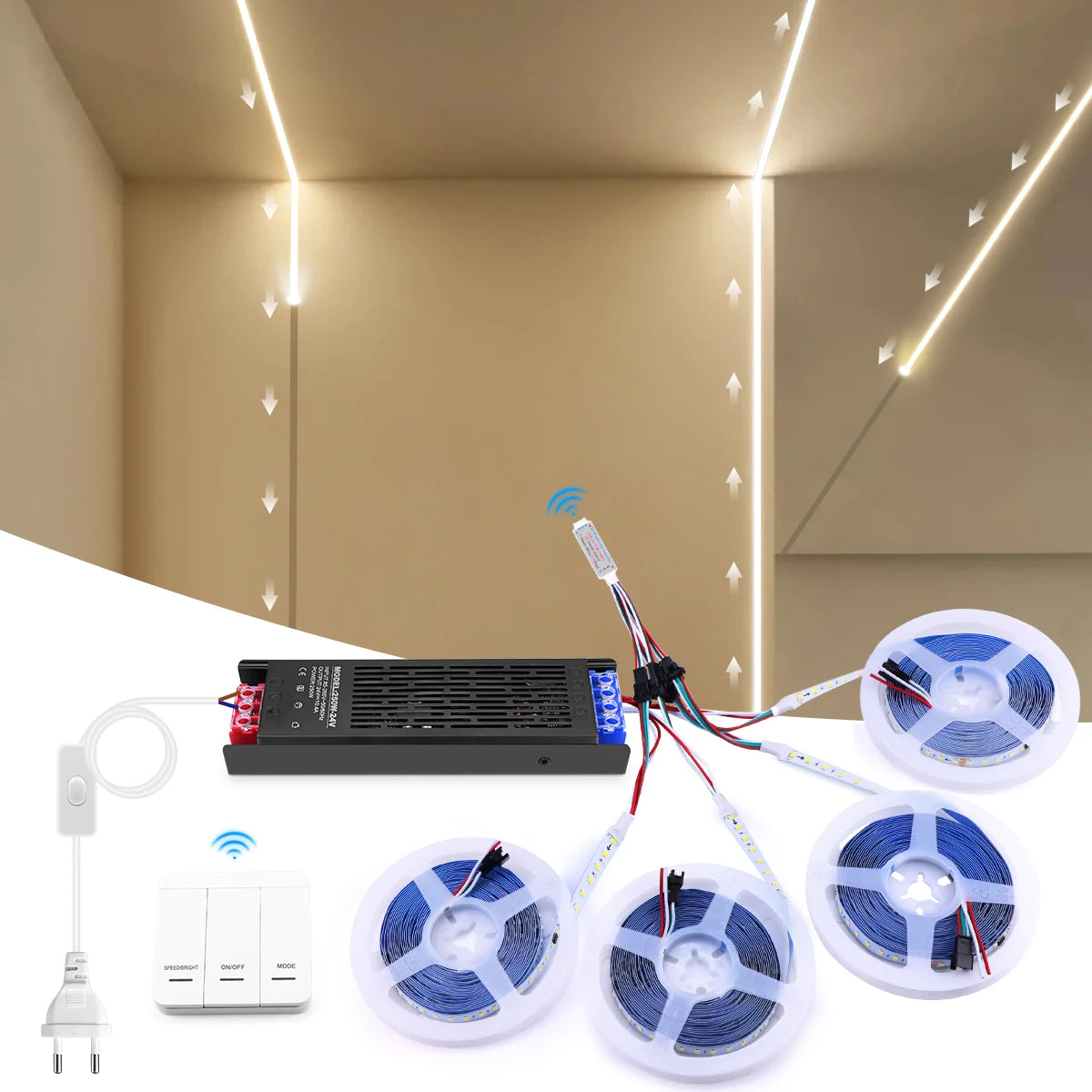 ruban led blanc adhésif moderne 24v 10m 50000h interrupteur mural controle led