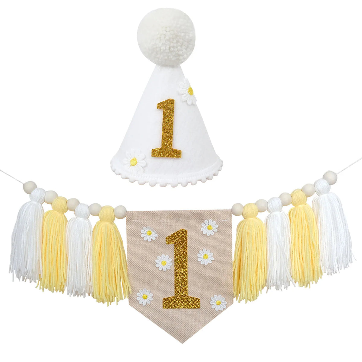 guirlande festivite couronne numerale deco chambre enfant motif pompon boho couleur neutre festive