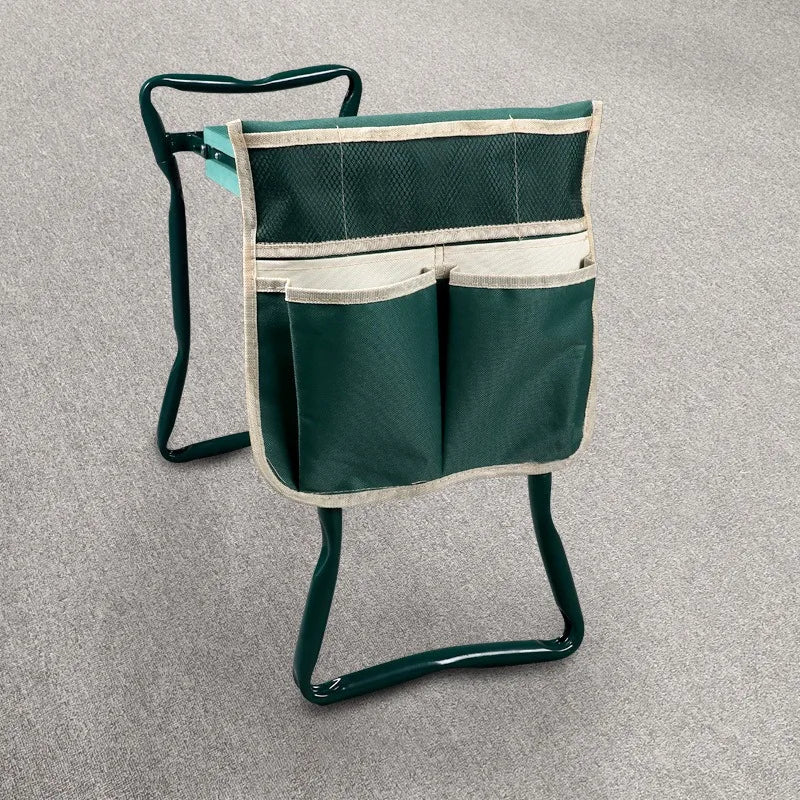 tabouret jardin pliable chaise extérieure coussin assise mousse sacoche outils vert foncé clair