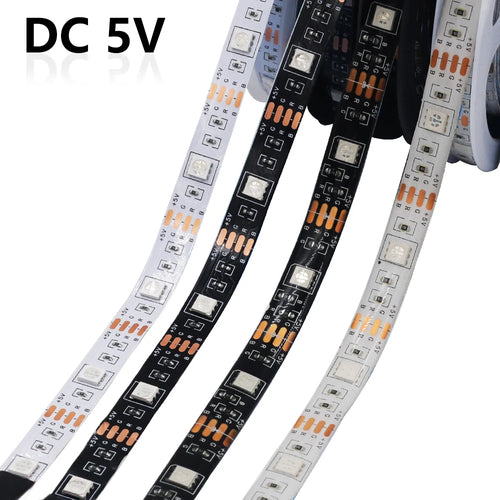 ruban led rgb smd 5v étanche adhésif rétroéclairage tv salon blanc noir flexible