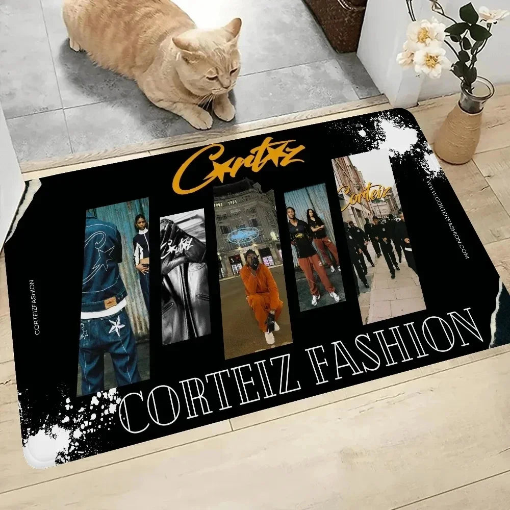 tapis graphique anti dérapant résistant rides moderne corteiz floral bienvenuentrée salon