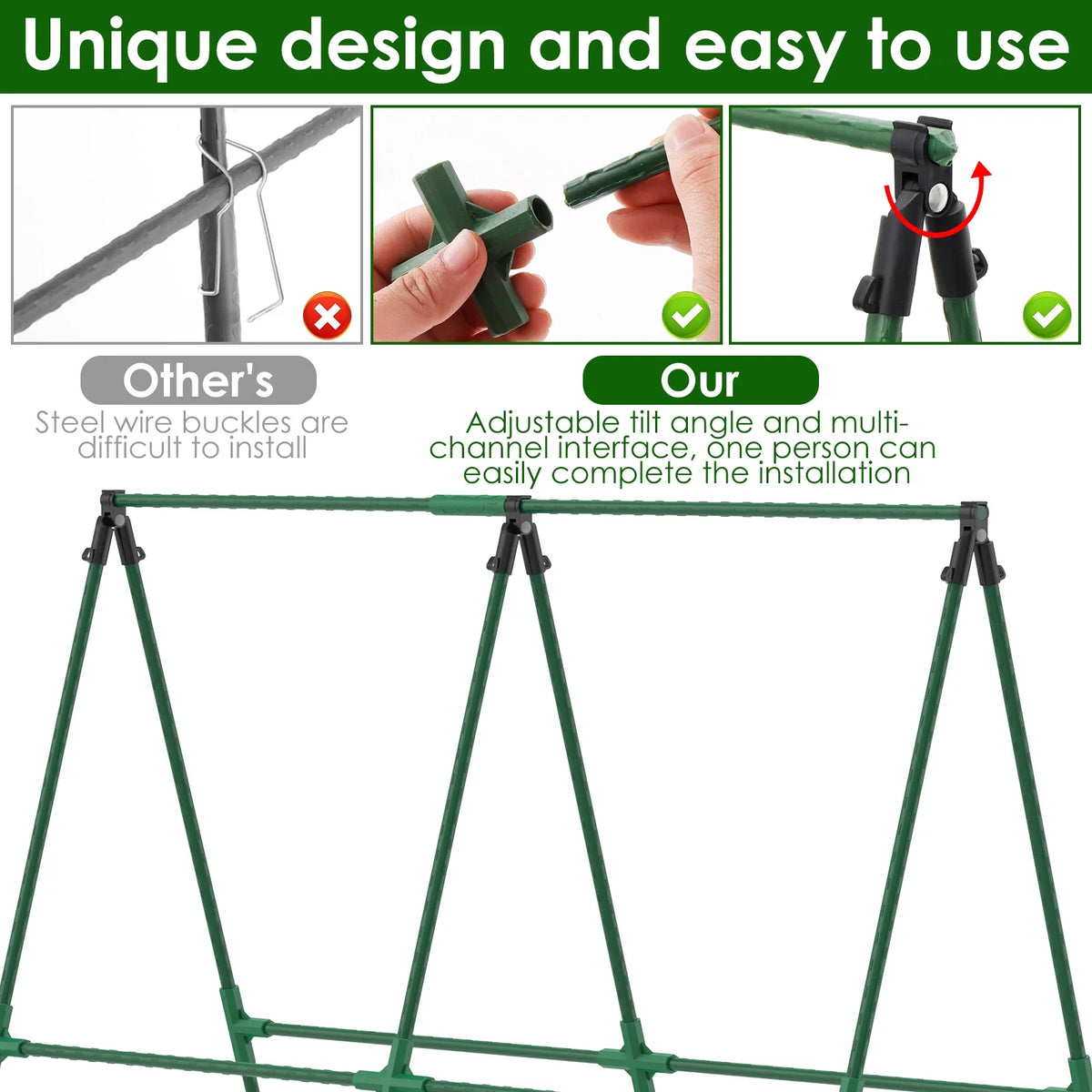 treillis support plantes grimpantes structure triangulaire treillage métallique jardinage rustique tubes connecteurs attaches