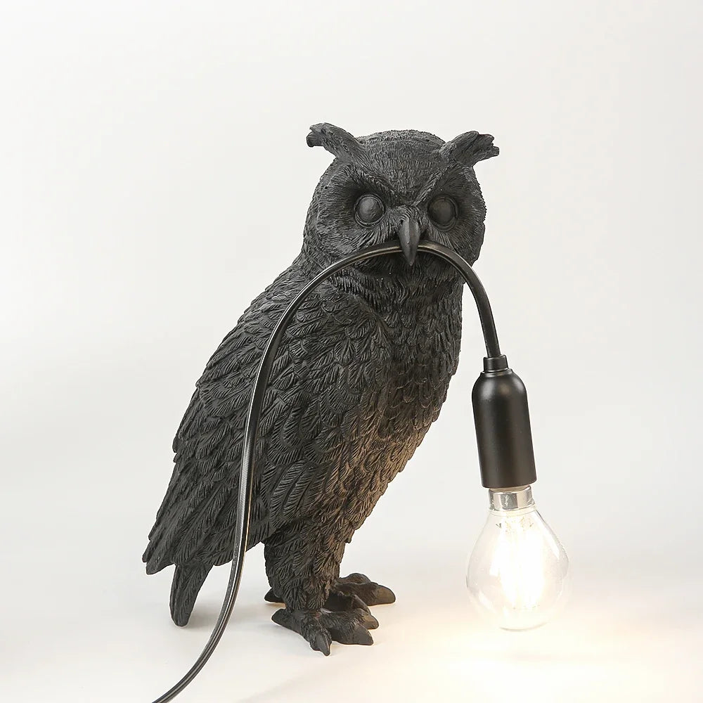 lampe poser oiseau noir plumes modernes naturel chambre coucher ampoule filament câble électrique
