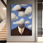 tableau moderne son of man ren magritte noir blanc gris bleu vert marron orange