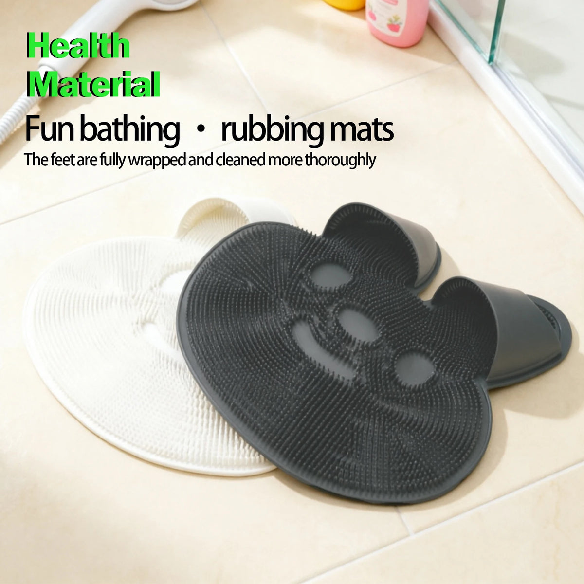 tapis bain silicone noir blanc respectueux environnement texture rugueuse motif souriant moderne adhésif tongs