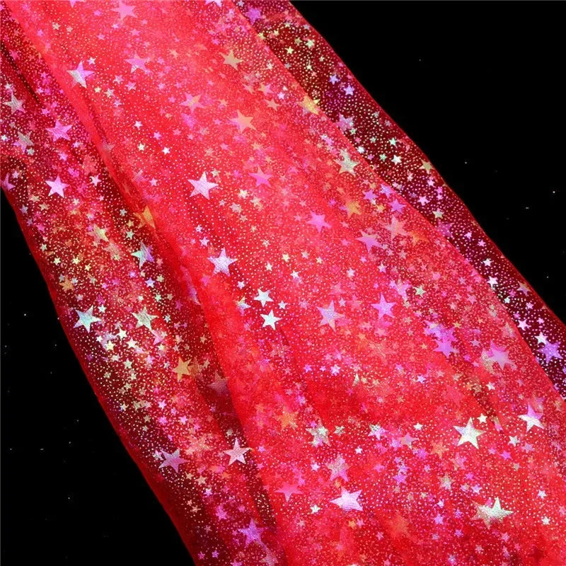 tissu translucide étoiles dorées paillettes violet vert bleu rouge rose blanc décoration événementiel bricolage