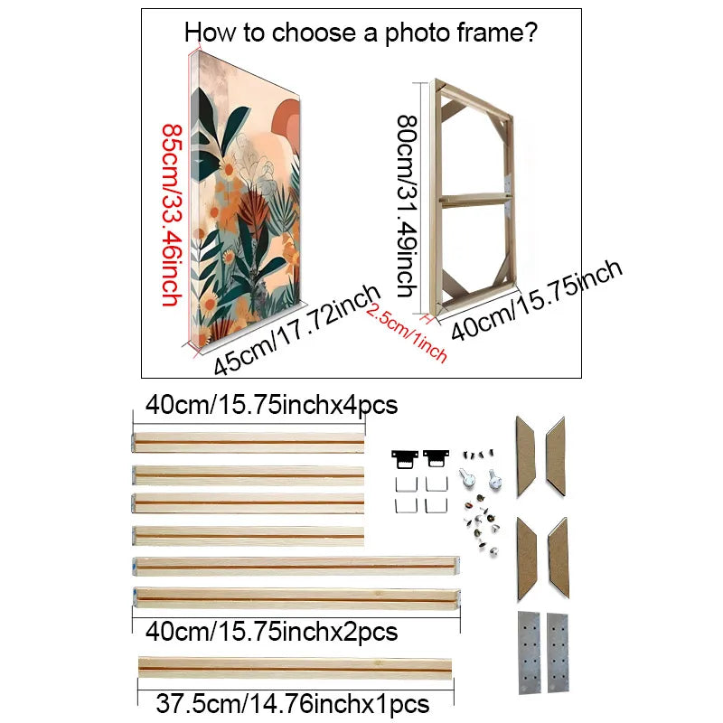 cadre photo bois moderne toile abstraite multicolore fixations 45cm 35cm 40cm