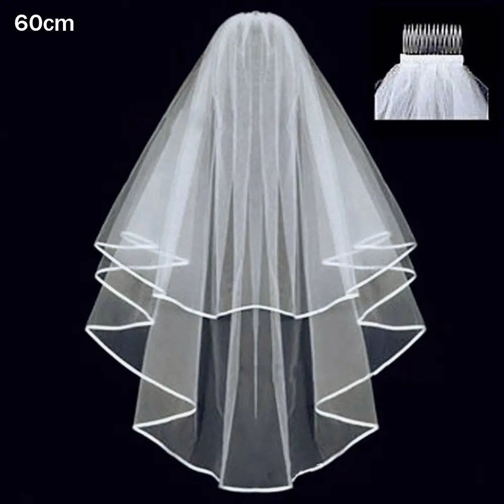 voile mariée blanc tulle fin noeuds satinés clips élégants classiques deux couches transparents