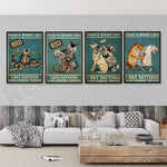 Des affiches vintages avec différents animaux tatoués illustrant le slogan "C'est ce que je fais, je me fais tatouer et j'en apprends davantage".