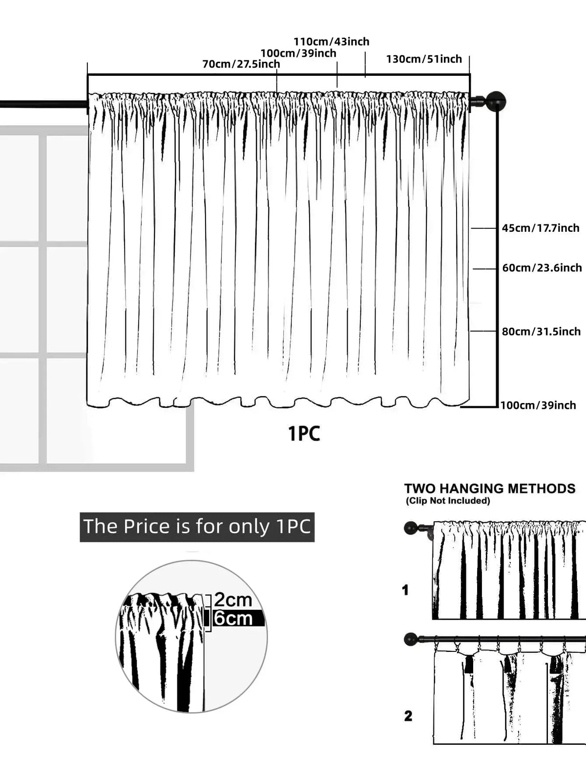 rideau blanc brodé géométrique opaque classique fenêtre polyester clips