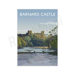 Magnifique illustration du château de Barnard surplombant un lac paisible entouré de collines verdoyantes et d'arbres dégarnis, captant l'essence de ce site historique.