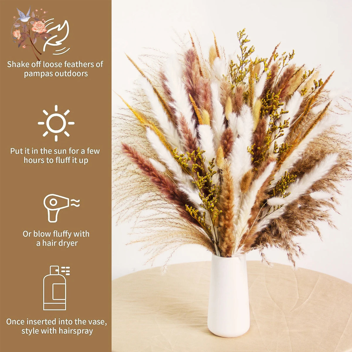 bouquet fleurs séchées naturel blanc beige rustique décoration maison anniversaire mariage