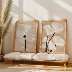 toile d'art minimaliste moderne fleurs stylisées abstrait beige blanc noir sans cadre