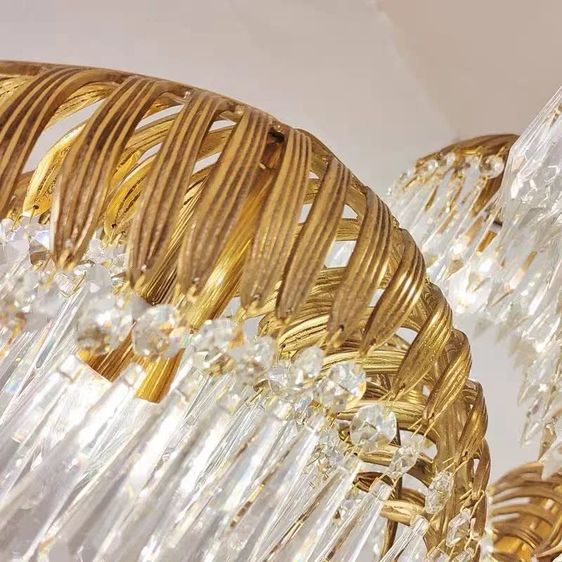 lustre vintage doré feuille palmier cristaux transparents pendentif grande salle