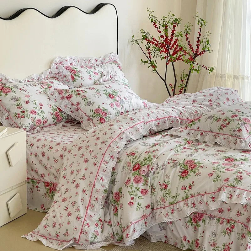 Housse de couette en coton vintage étalée pour montrer sa taille