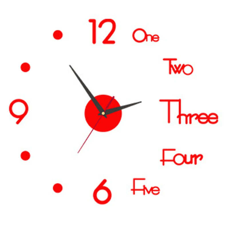 horloge murale moderne adhésive couleur noir rouge vert doré chiffres blancs points noirs transparente