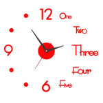 horloge murale moderne adhésive couleur noir rouge vert doré chiffres blancs points noirs transparente