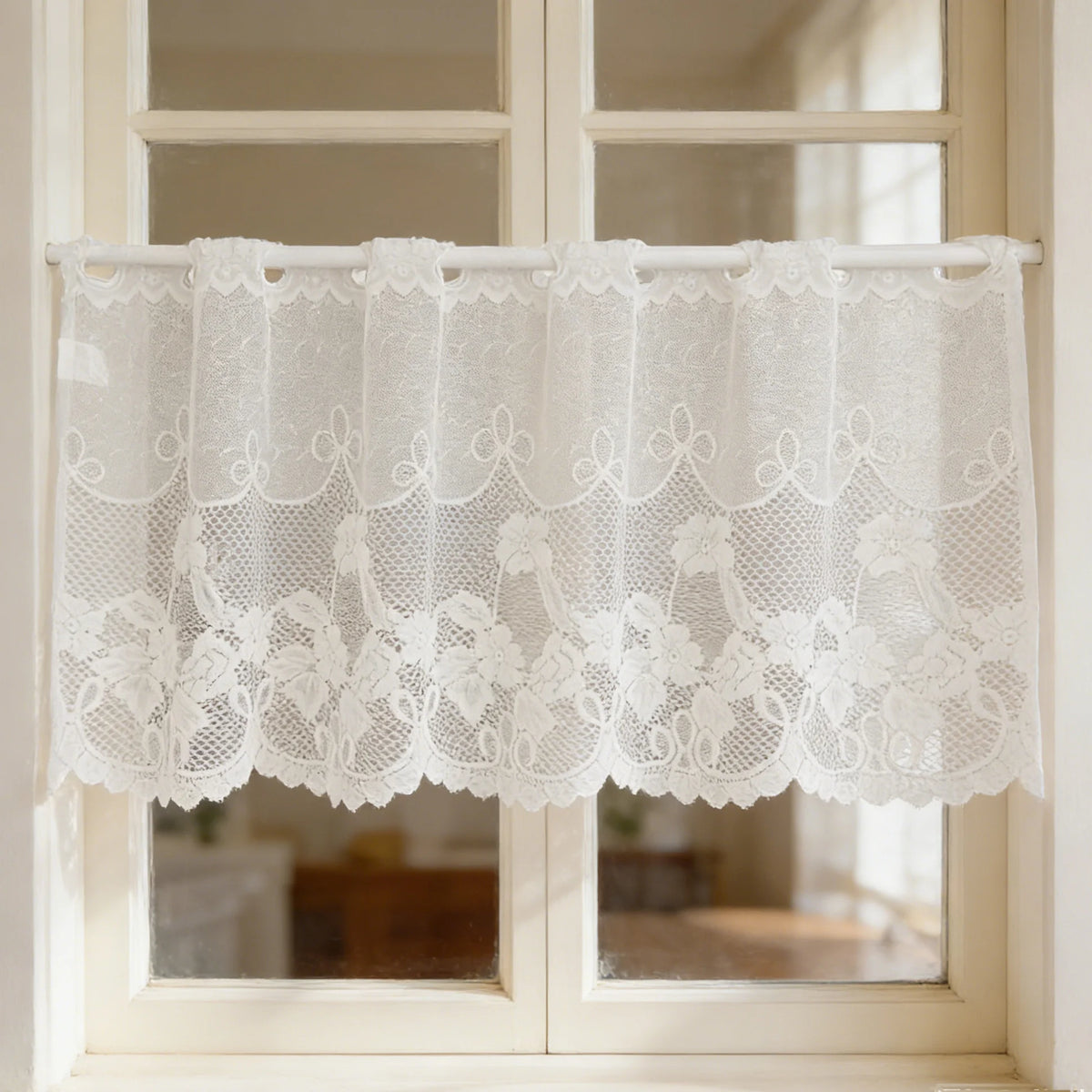 rideau blanc dentelle fleuri transparent classique fenêtre polyester jaccard unique decorationintérieur