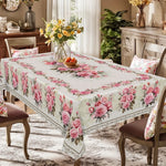 nappe fleur rose printemps moderne rectangle maison décoration table verre assiette couverts