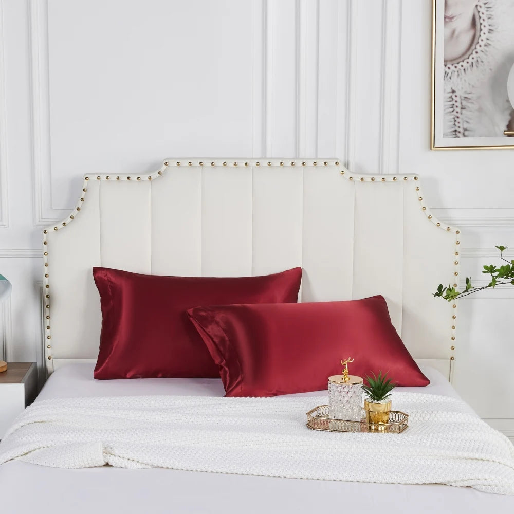 taies d'oreiller rectangulaires satinées polyester qualité supérieure beige doré rouge foncé blanc noir décoration