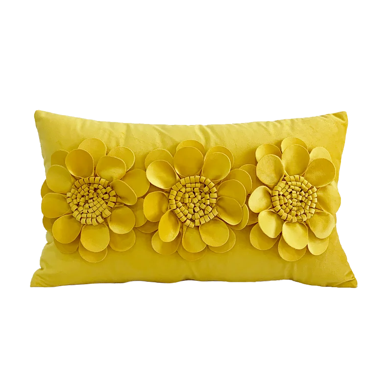 coussin velours moderne motif fleurs relief jaune gris rose blanc décoration intérieure sofa chaise