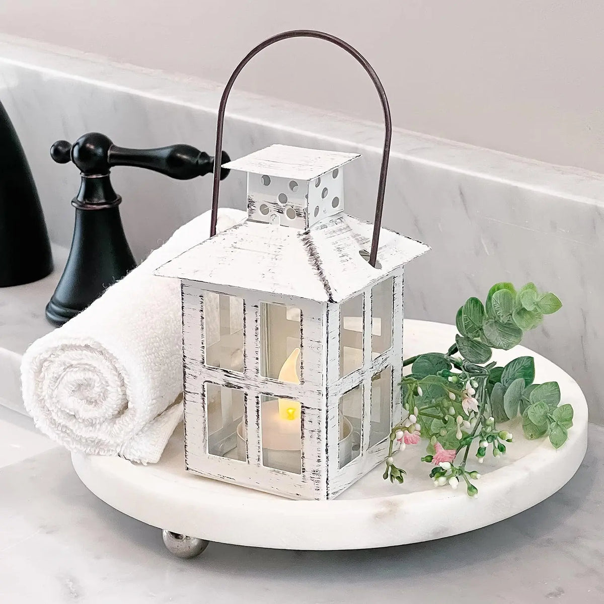 lanterne blanche rustique bougie led polka dots bois transparent maison mariage centro tabla decoratif