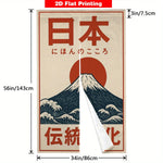 rideau japonais ukiyo mont fuji vague soleil levant texte traditionnel deux panneaux beige rouge