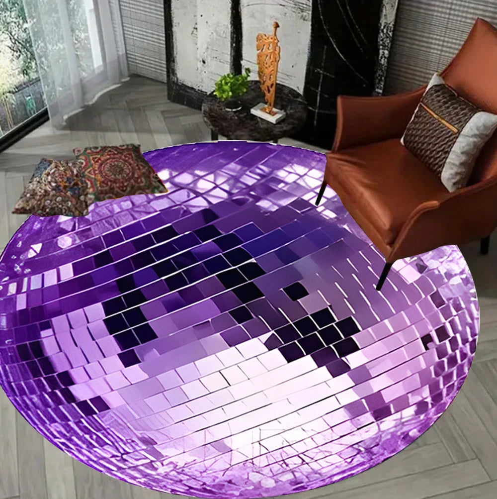 tapis rond moderne mosaïque carrés brillants rose bleu violet noir salon chambreextérieur