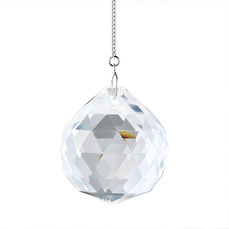 décoration extérieure boule cristal transparente dorée chaîne métallique cloche verre facettée moderne atrape soleil