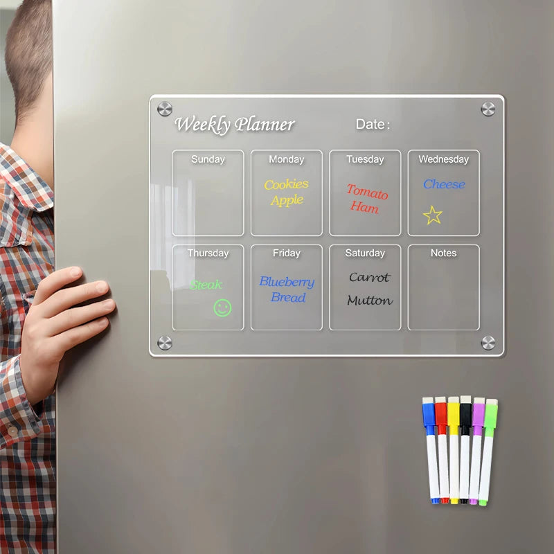 Détail des aimants acrylique transparent avec calendrier mensuel