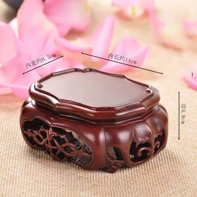 support décoratif bois gravures classique vase pot fleur tasse thé rouge foncé