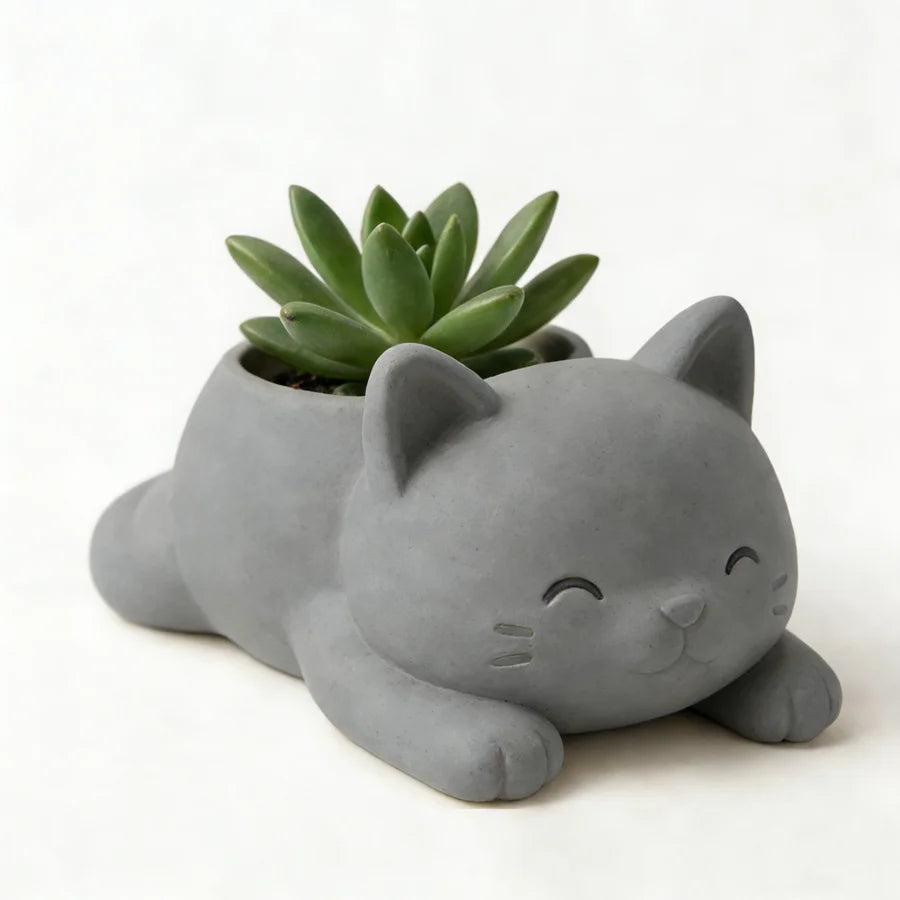 cache pot forme chat blanc noir gris moderne plante succulente doux mignonintérieur decoration