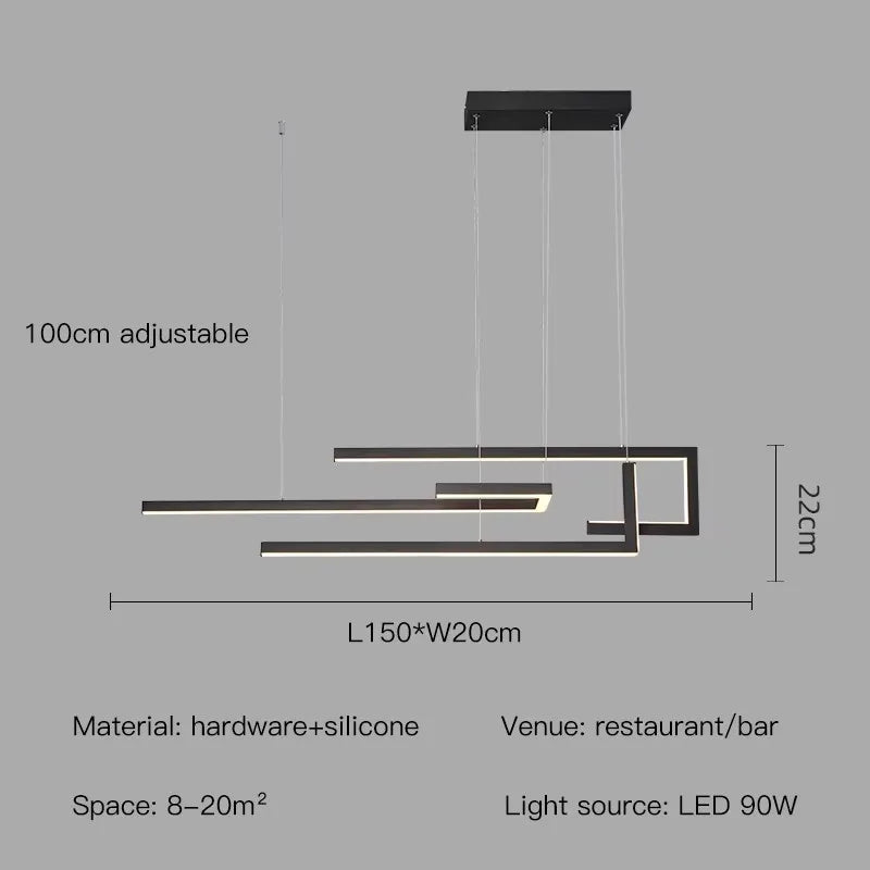 suspension lumineuse moderne rectangulaire noir doré éclairage led réglable chambre salon