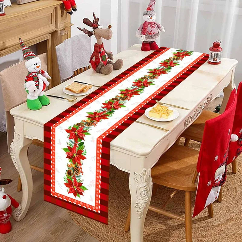 changement saison décoration noël chemin table flocons neige santa clause forêt cerfs motifs géométriques
