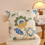 housse coussin décorative motif floral brodé moderne canapé salon lit maison blanc