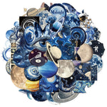 sticker adhésif galaxie planètes astronaute cerveau humain bleu noir blanc détaillé 50pcs