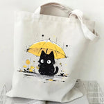 sac main femme toile chat cartoon noir blanc motifs animaux décontracté sans fermeture éclair