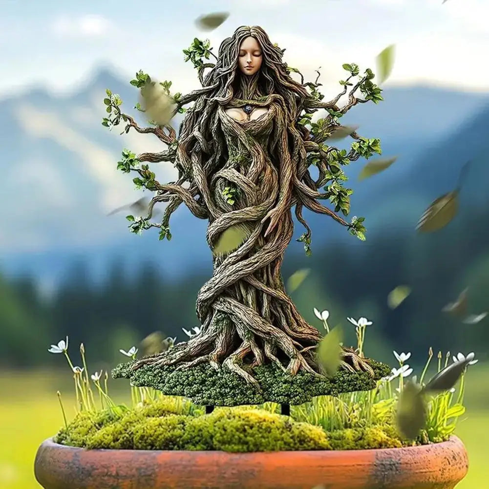 statues decoratives jardin vert brun naturel fantastique racines feuillesextérieur patio